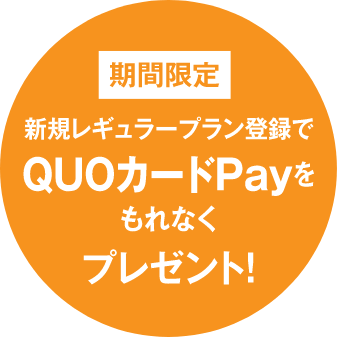 期間限定 新規レギュラープラン登録でQUOカードPayをもれなくプレゼント！